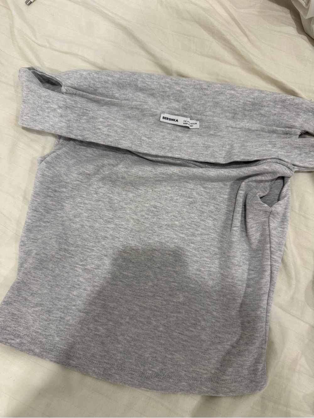 Bershka Heather Gray Off-Shoulder Knit Top